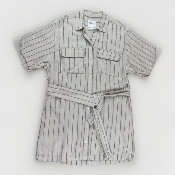 Abercrombie & Fitch Womens Linen Striped Button-Down Shirt Dress S Ivory Boho - Picture 4 of 14